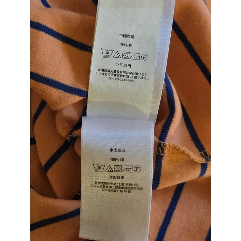 Polo Ralph Lauren Mens Large‎ Classic Fit Orange With Blue Stripes